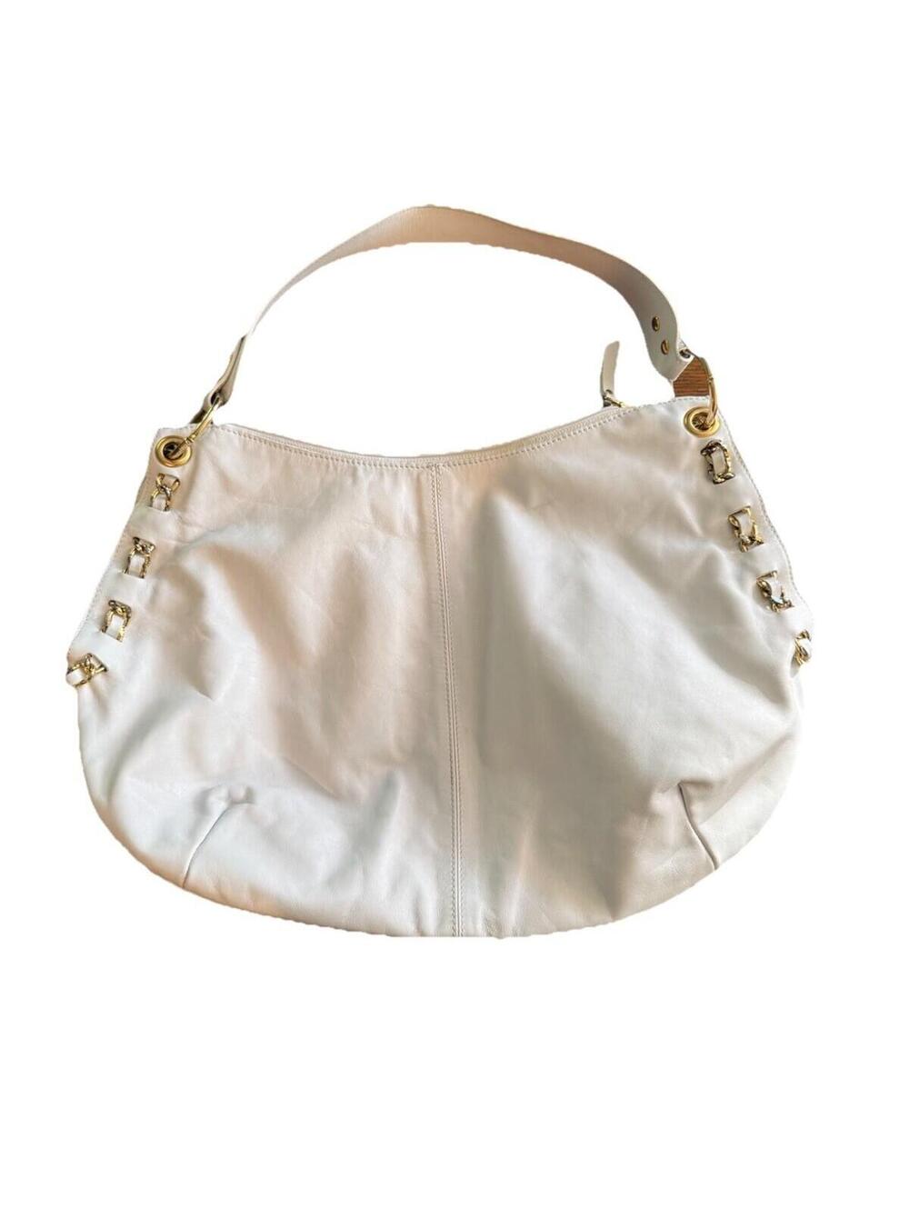 Roberta Gandolfi White Leather Made In Italy Hobo Handbag Gold Tone